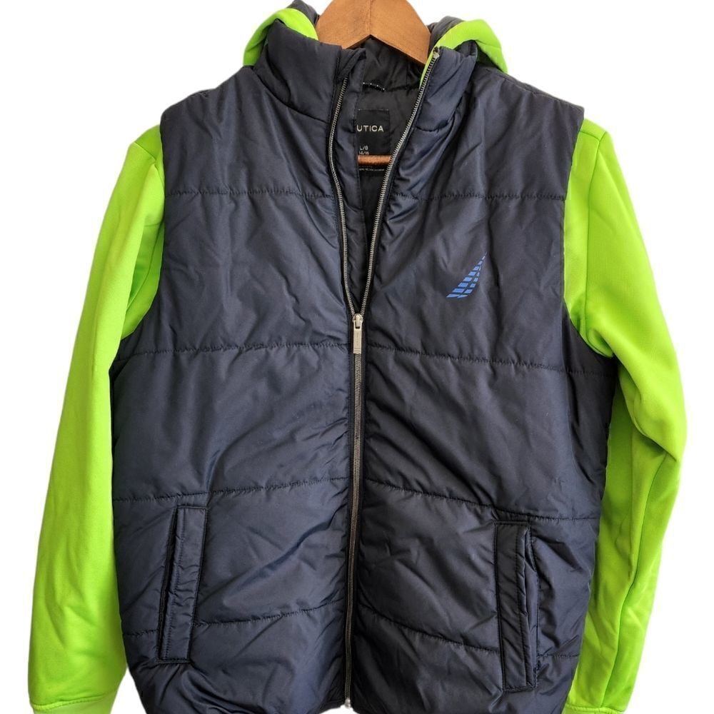 ‎Nautica Boys Blue and Green Hooded Jacket